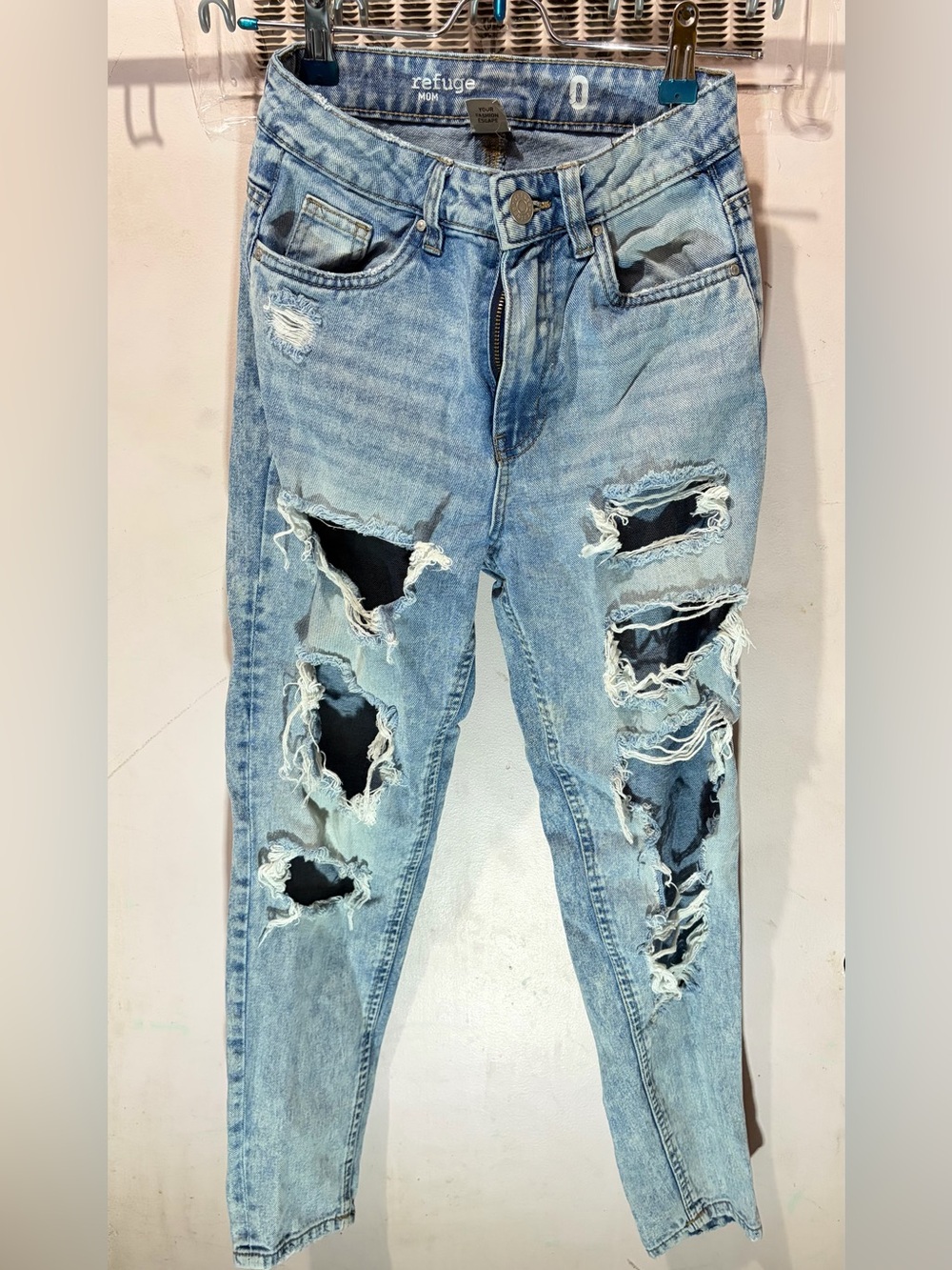 refuge Light Blue Distressed Skinny Jeans for Men